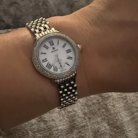 Michele Silver Watch with Roman Numerals Michele Silver Stainless Steel Roman Numeral Dial Watch main image 2